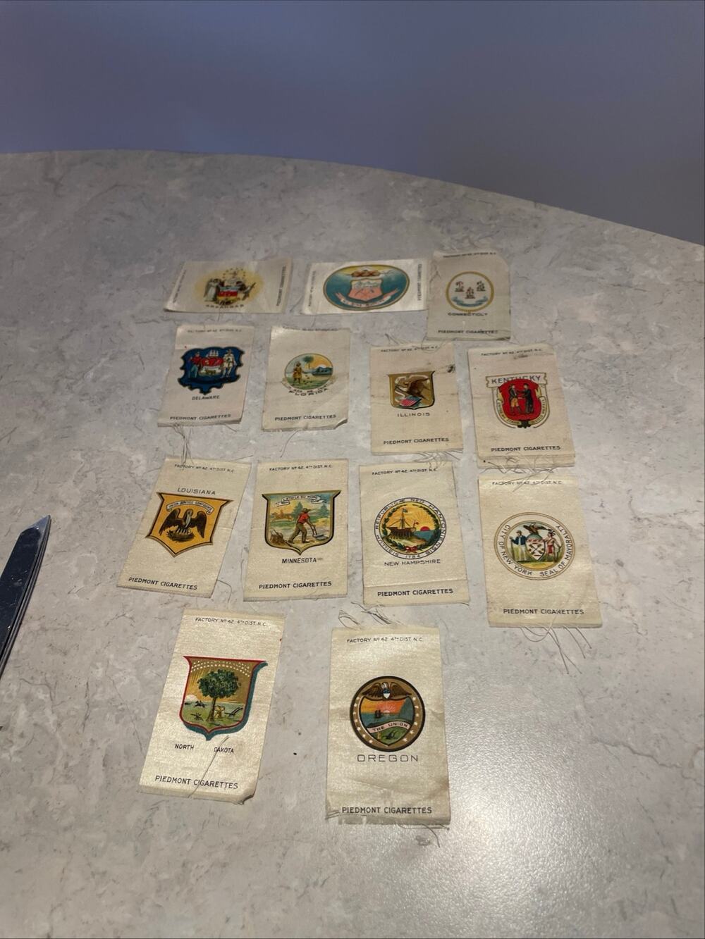 Antique 15 HTF RARE Piedmont Cigarette Silk Fabric Squares State Seals 1909-1911